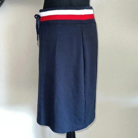 Tommy Hilfiger Womens Navy Knit Skirt Elastic Tie Waist Band Medium - Picture 10 of 12
